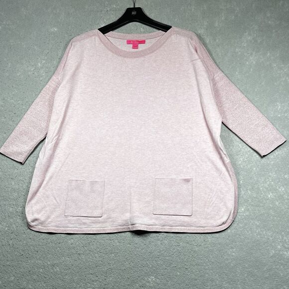 Lilly Pulitzer Sweater Womens S Heathered Pink Tropics Tint Sparkly Oversized - Picture 1 of 13